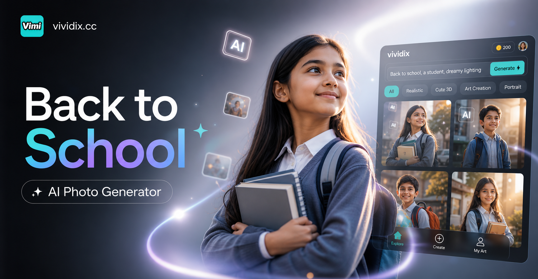 AI generated back to school photo with student and backpack
