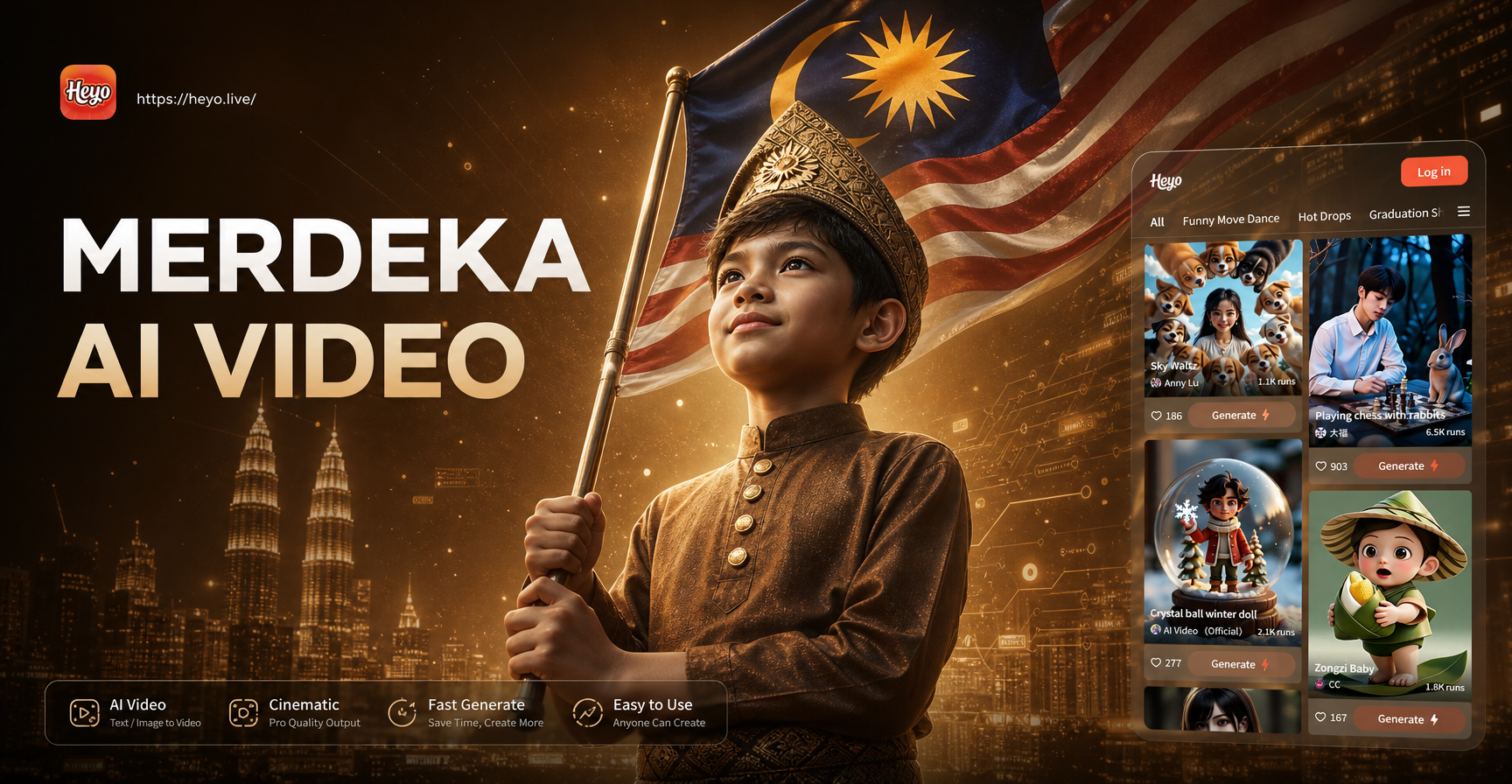 Merdeka AI Video showcase with patriotic themes