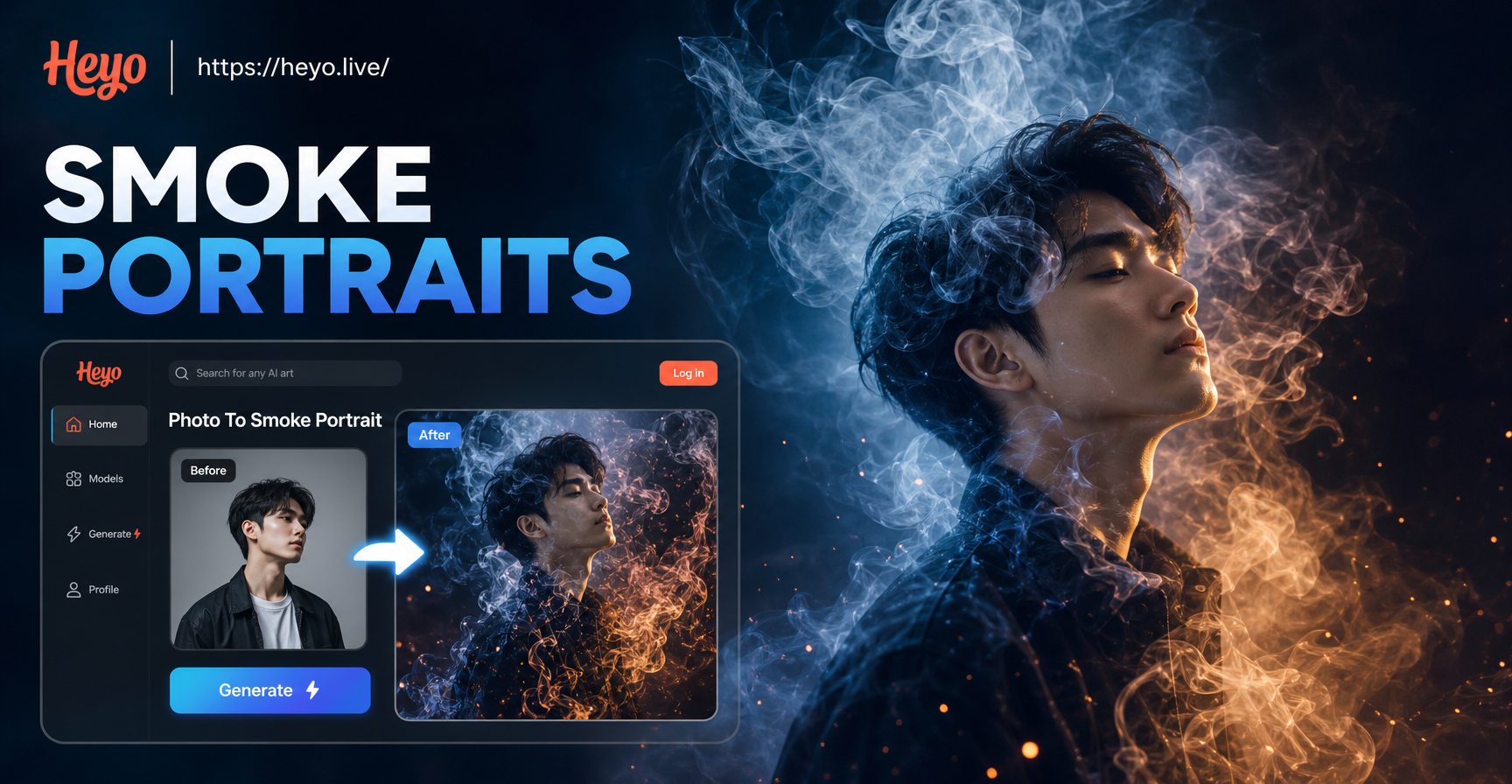 AI generated smoke effect portrait transformation