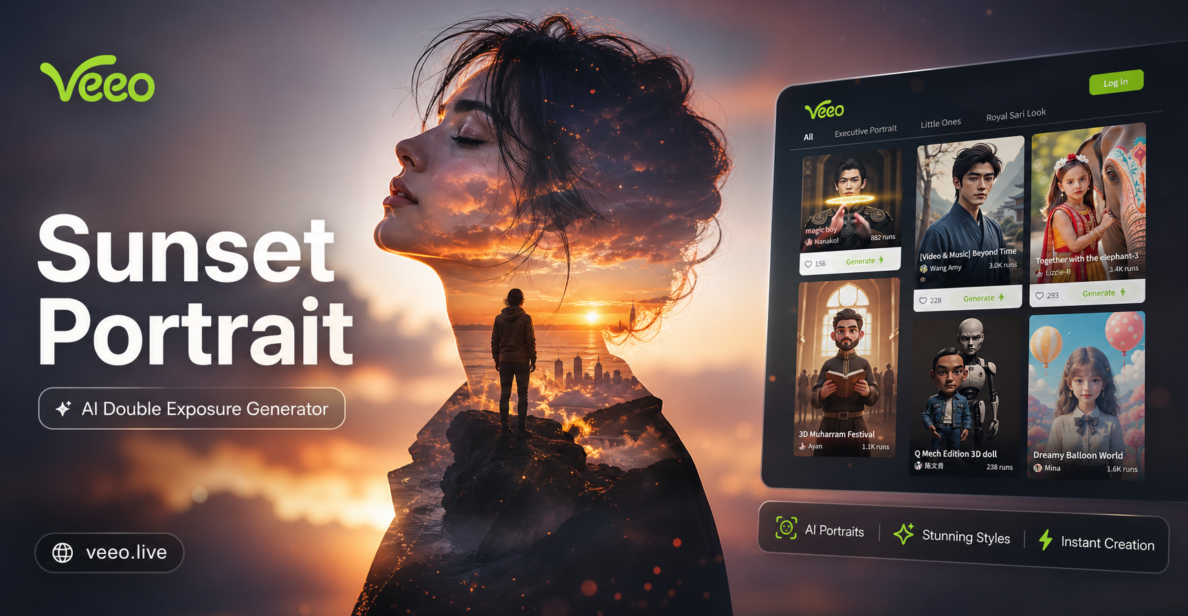 Potret Double Exposure Sunset: Alat Penggabung Foto AI