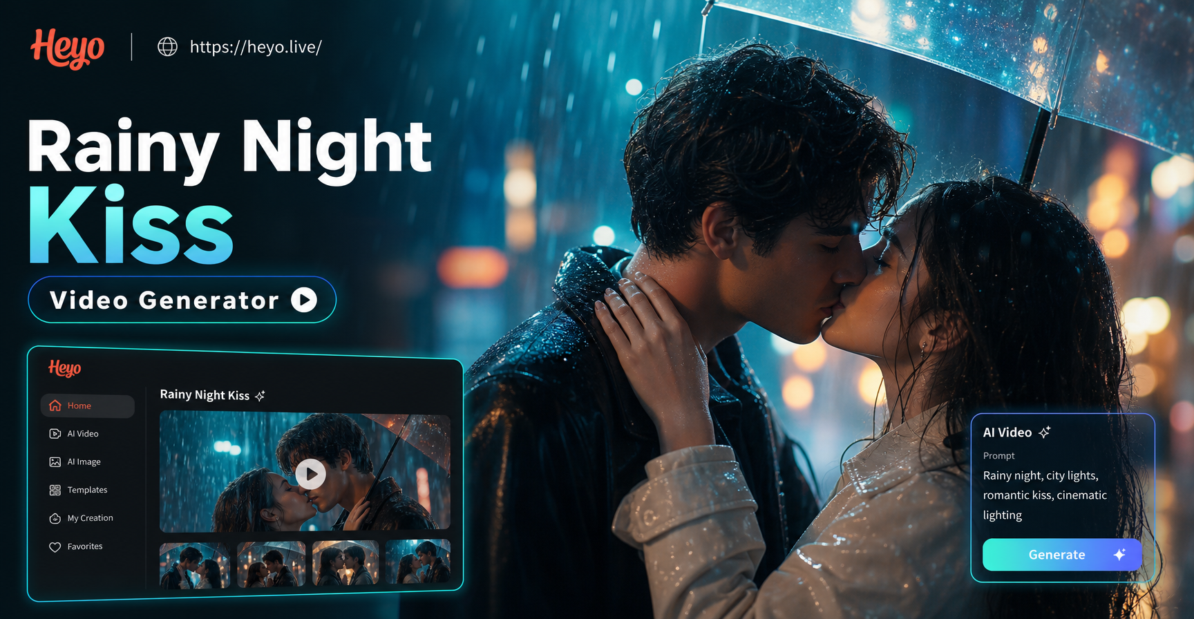 AI Rainy Night Kiss Video Generator Example