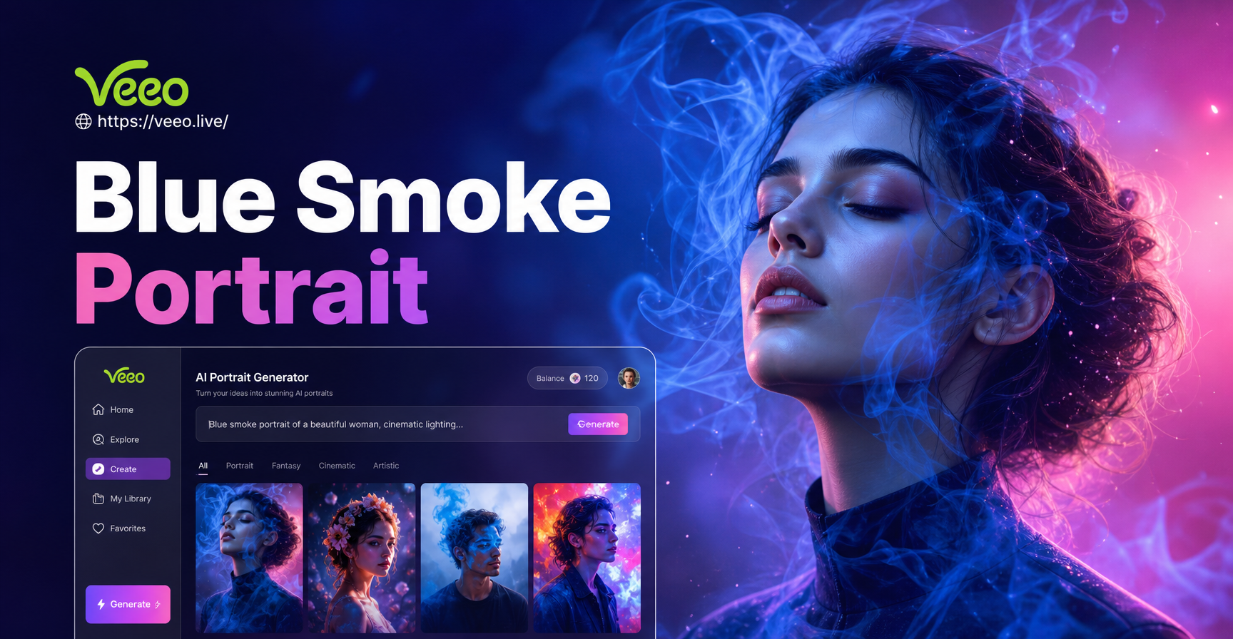 AI Blue Smoke Portrait Generator | Mystical Portrait Effects