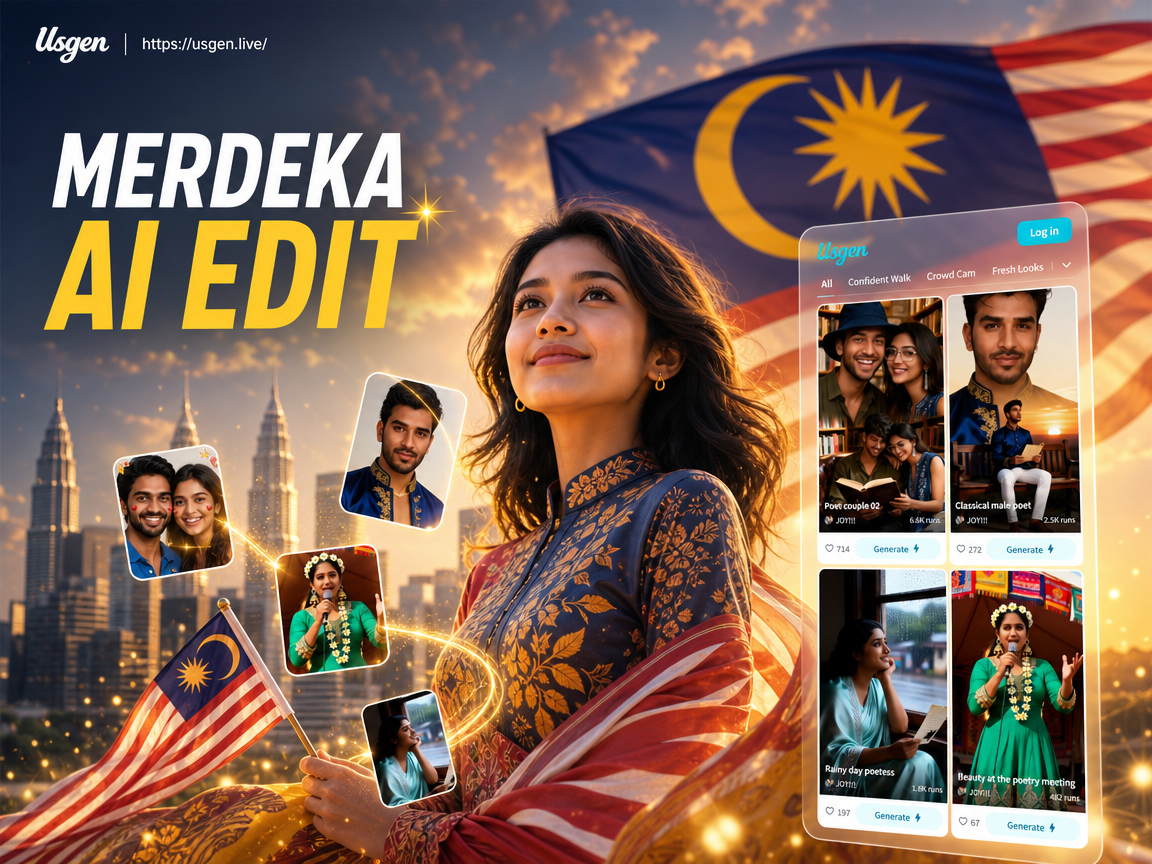 Merdeka AI photo editing transforming a portrait into patriotic artwork
