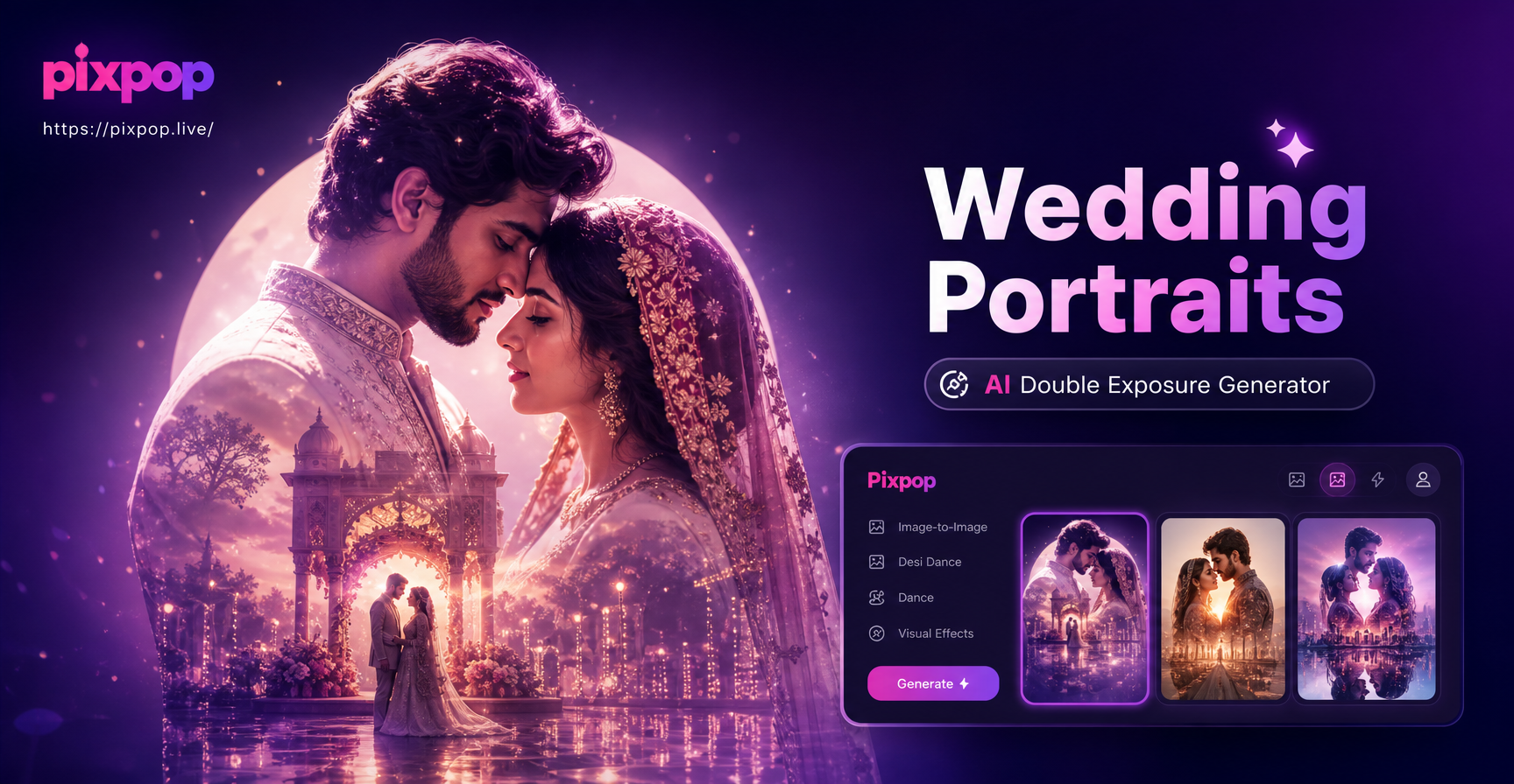 Create Dreamy Wedding Double Exposure Portraits with AI
