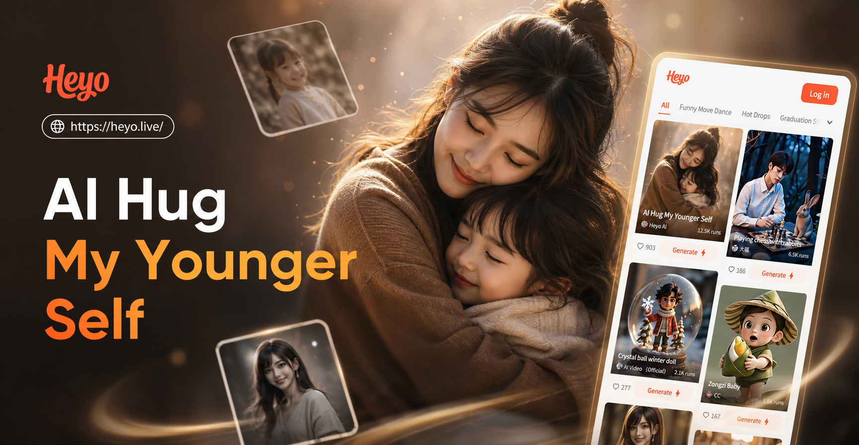 AI generated image of a person hugging their younger self