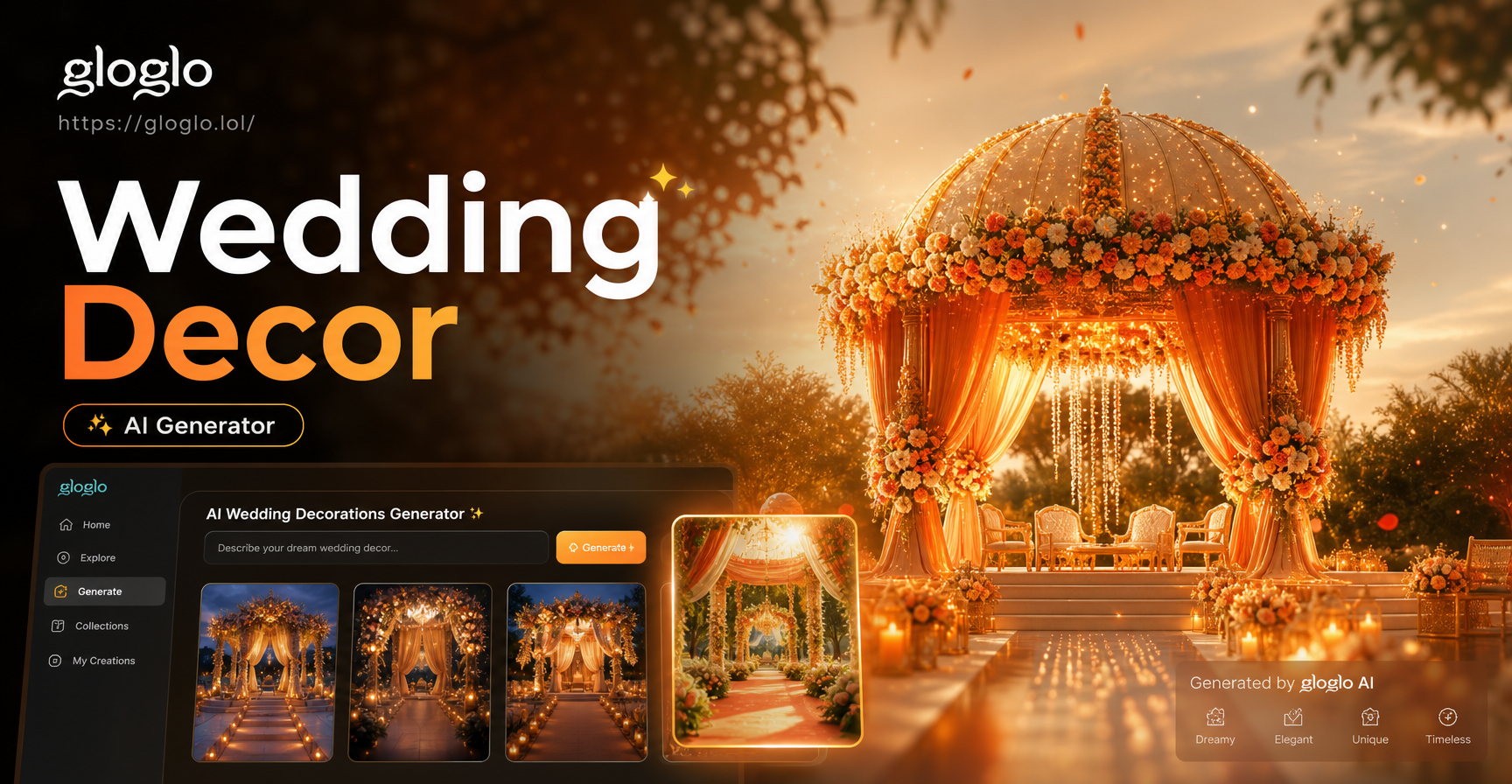 AI generated wedding reception decor with elegant centerpieces