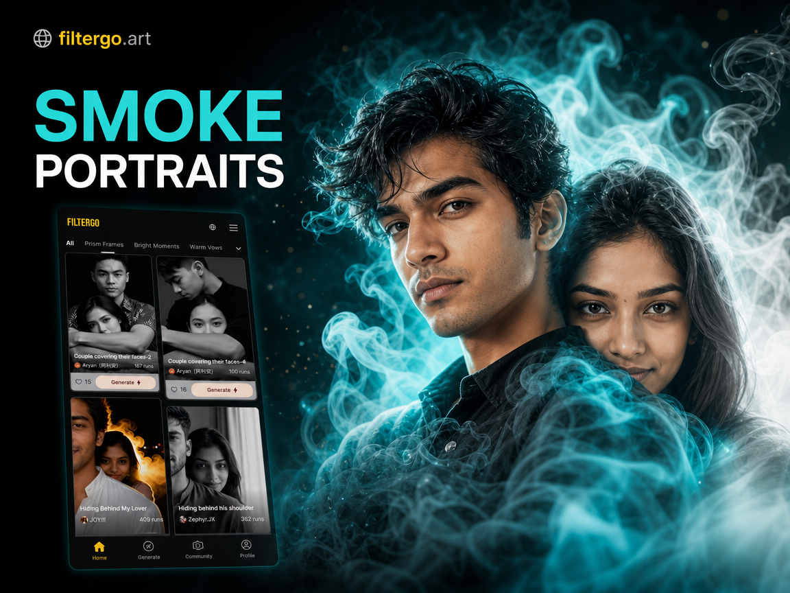 Before and after portrait with smoke effect transformation