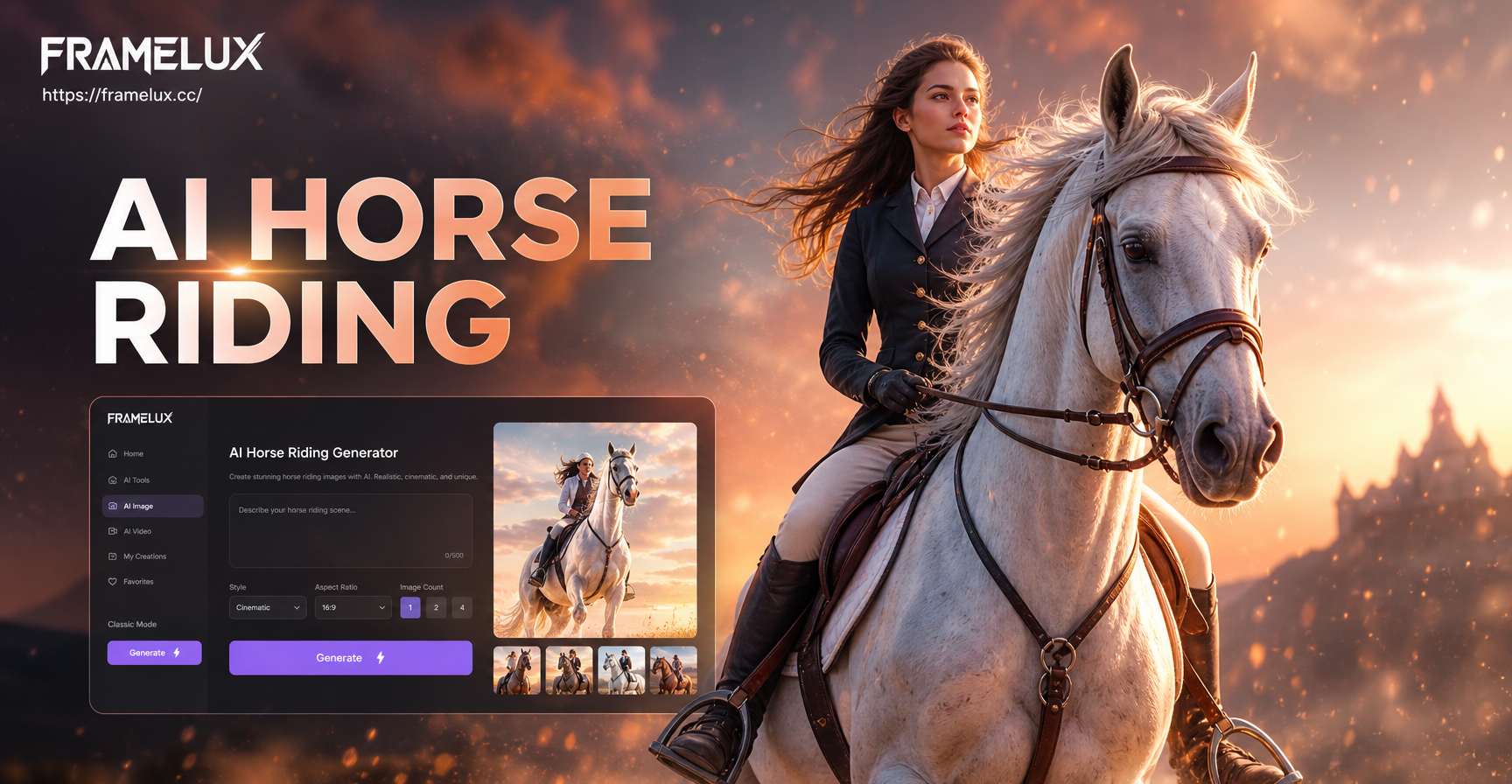 AI Horse Riding Generator: Erstellen Sie sofort epische Videos