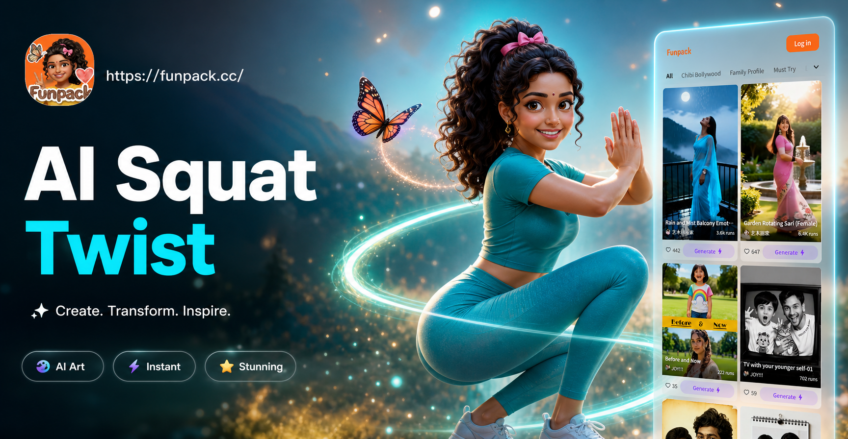AI Squat Twist pose transformation effect