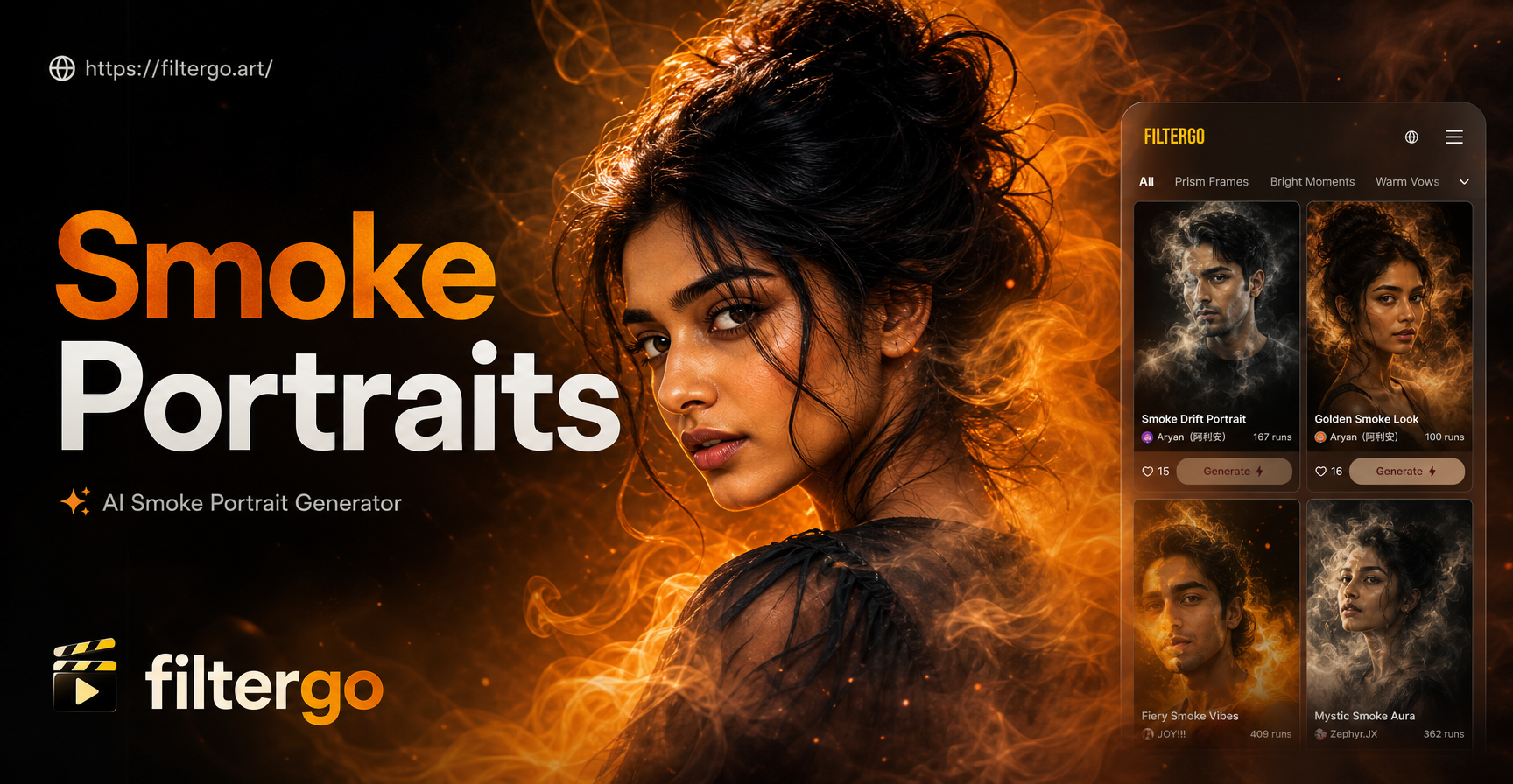 AI generated smoky portrait effect with realistic smoke background