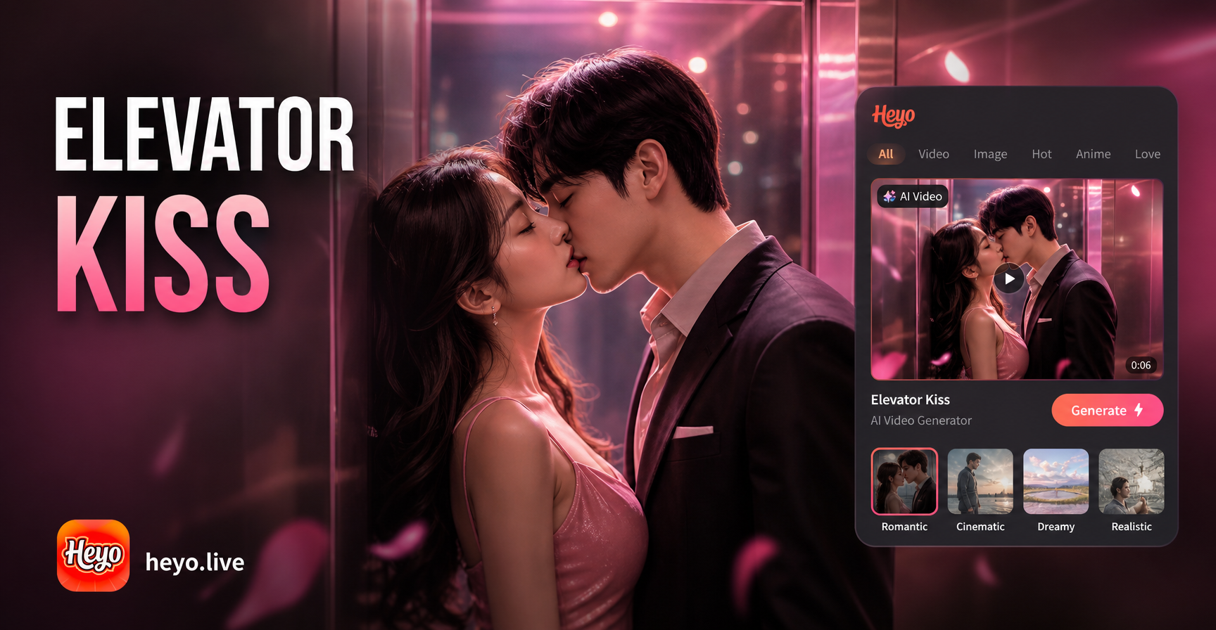 Create Cinematic Luxury Elevator Kiss Videos with AI