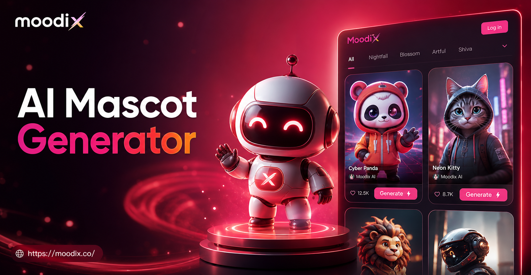 Gerador de mascotes de IA criando um personagem de marca único