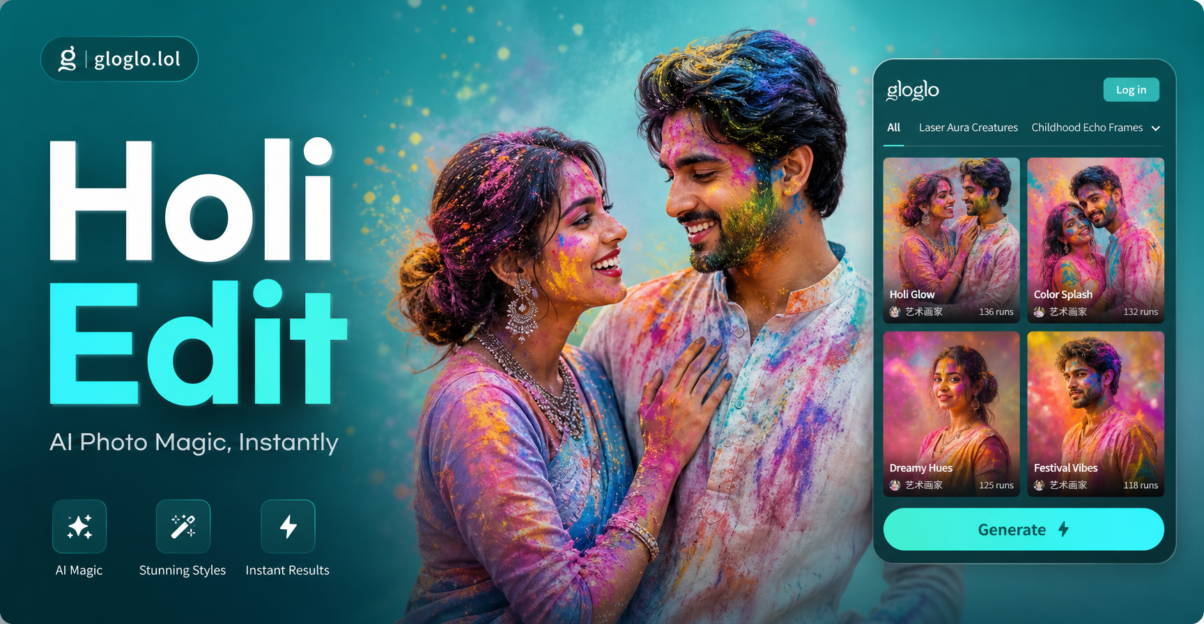 AI Holi color photo editing effect transformation