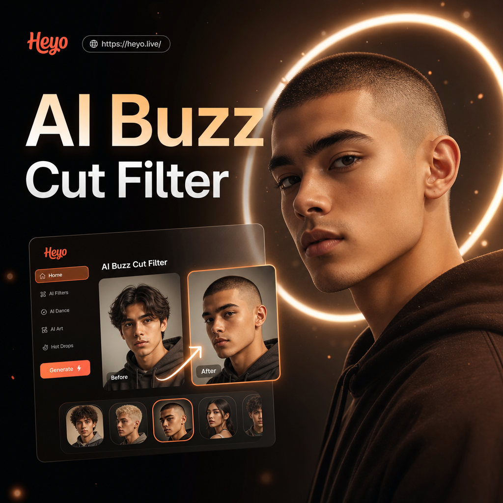 Man before and after AI buzz cut filter transformation