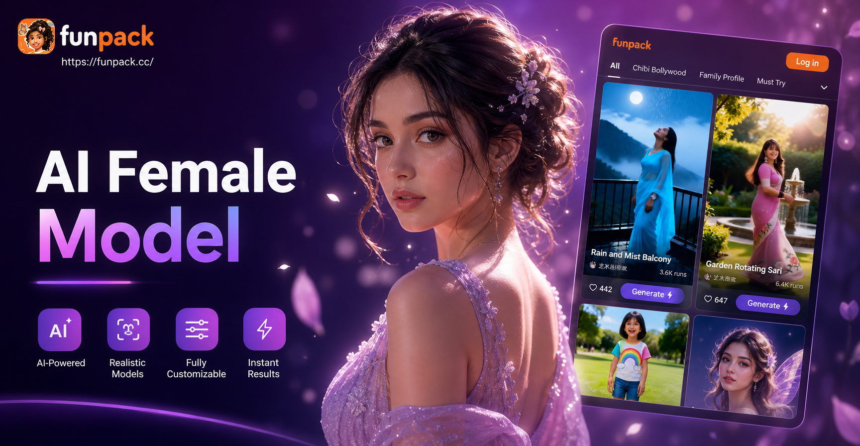 AI generated female model with realistic features and elegant fashion