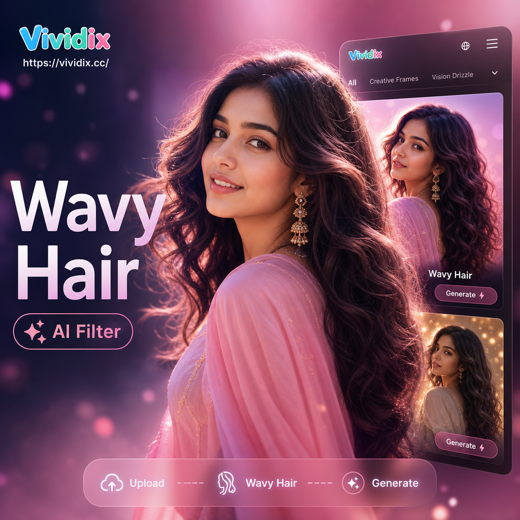 Wavy hair filter transformation from straight to beach waves
