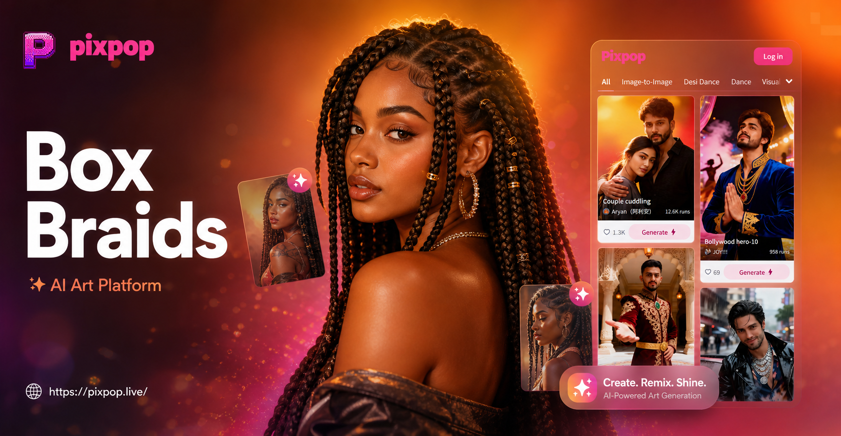 AI generated woman with box braids hairstyle transformation