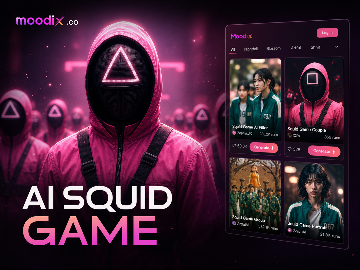 Transformação com filtro de IA Squid Game de foto casual para personagem dramático de jogador