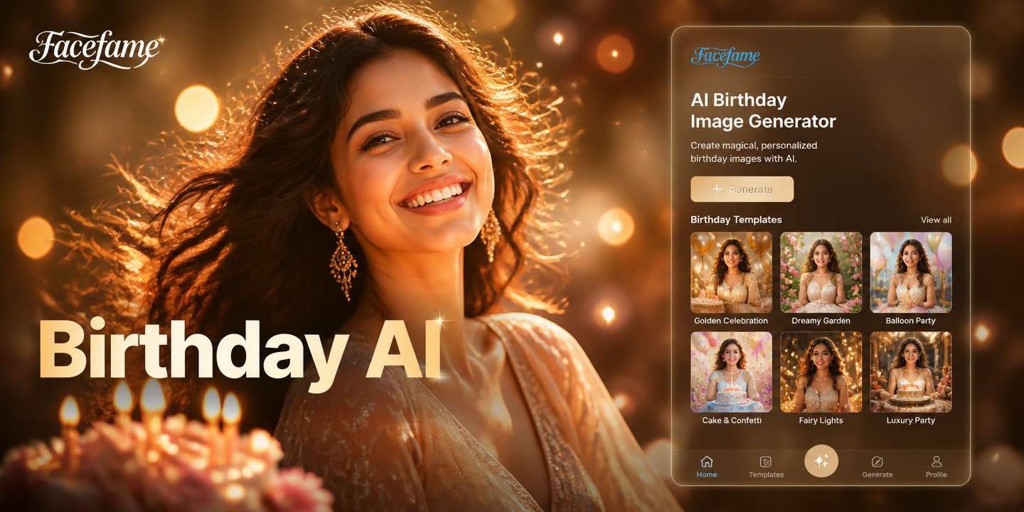 AI generated birthday party invitation and photo examples