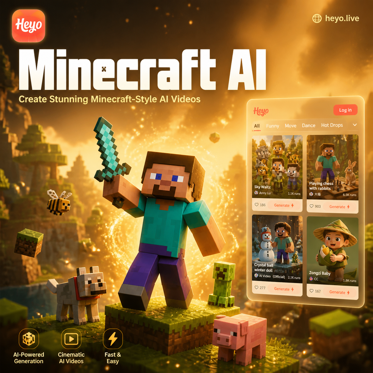 AI Generated Minecraft character in diamond armor