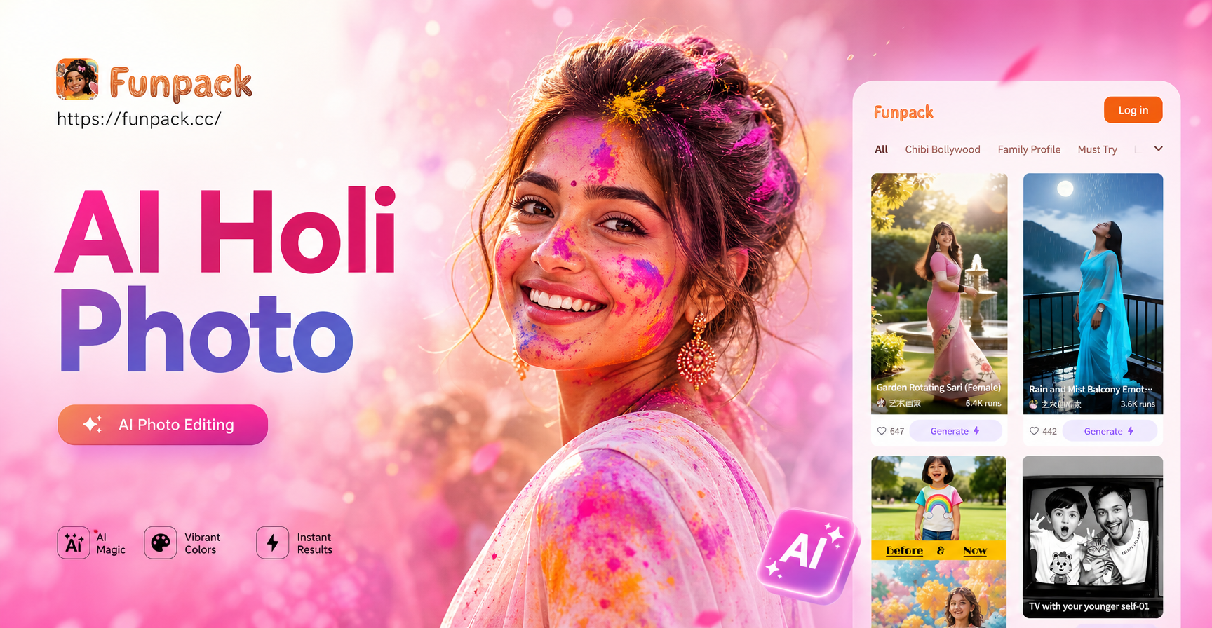 AI Holi Photo Editing example with vibrant colors