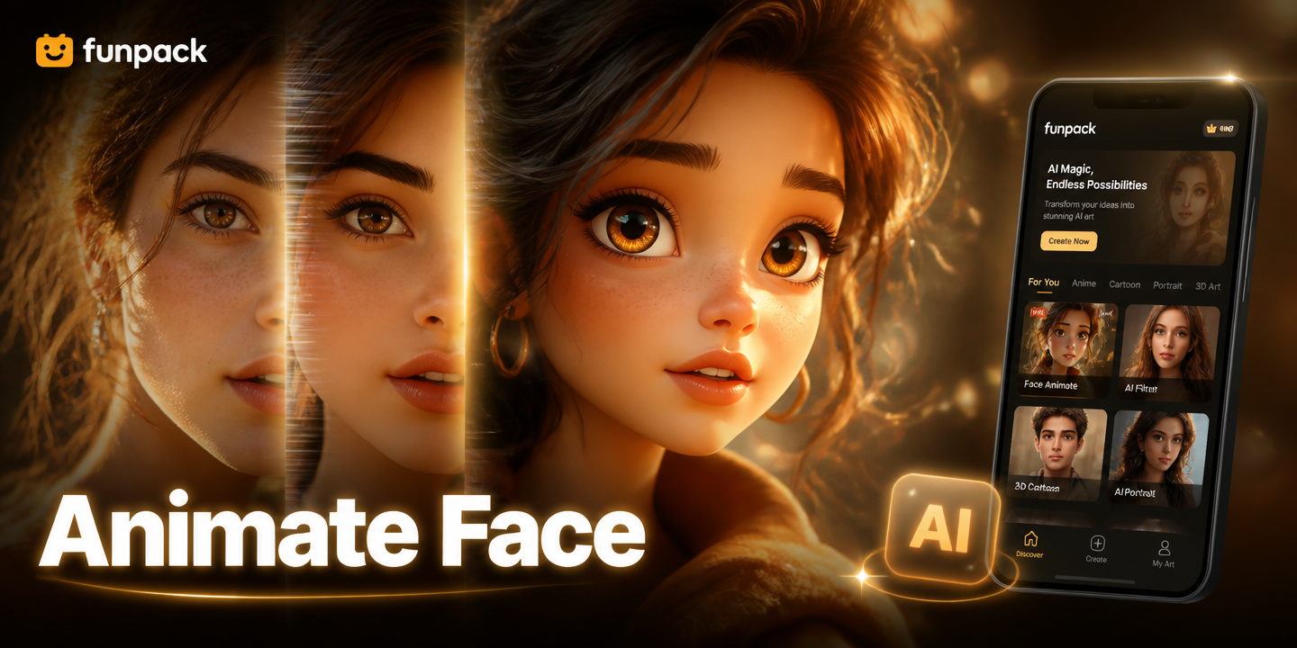 AI face animation before and after example