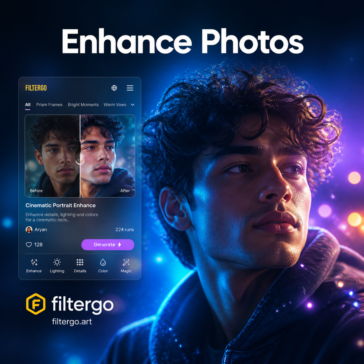 AI Photo enhancement before and after comparison