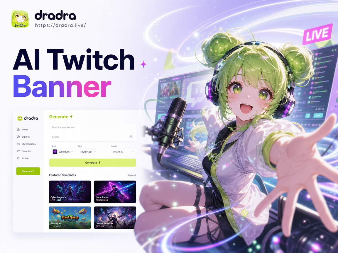 AI generated Twitch banner featuring cyberpunk neon aesthetic