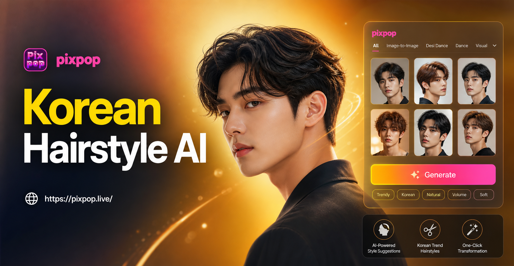 AI韓国風ヘアスタイル変身ビフォーアフター