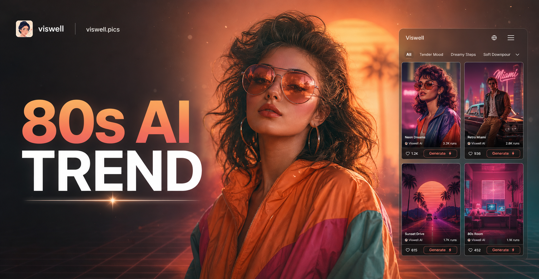 80s AI photo trend example with neon and retro filter