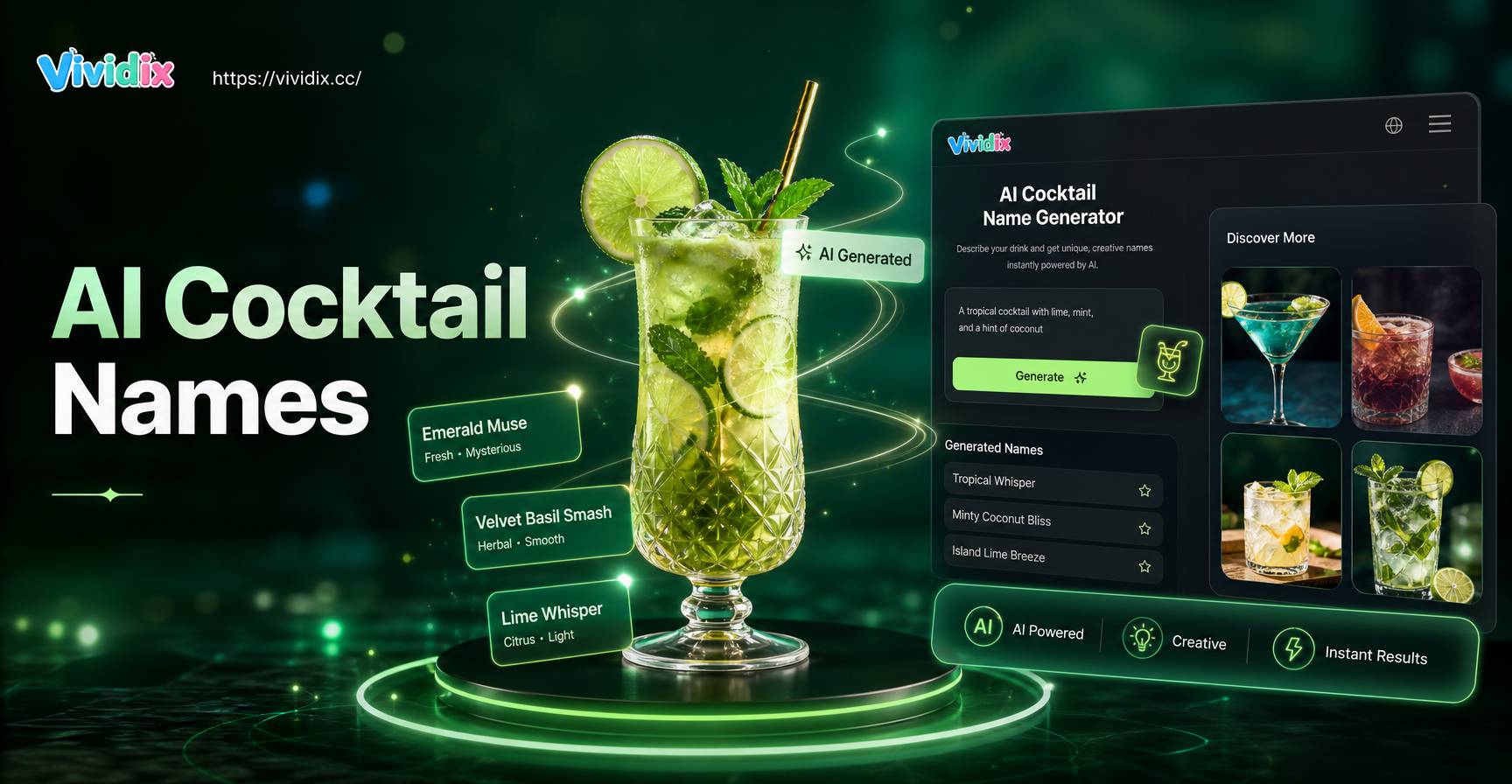 KI-generierte Cocktailkarte mit kreativen Getränkenamen