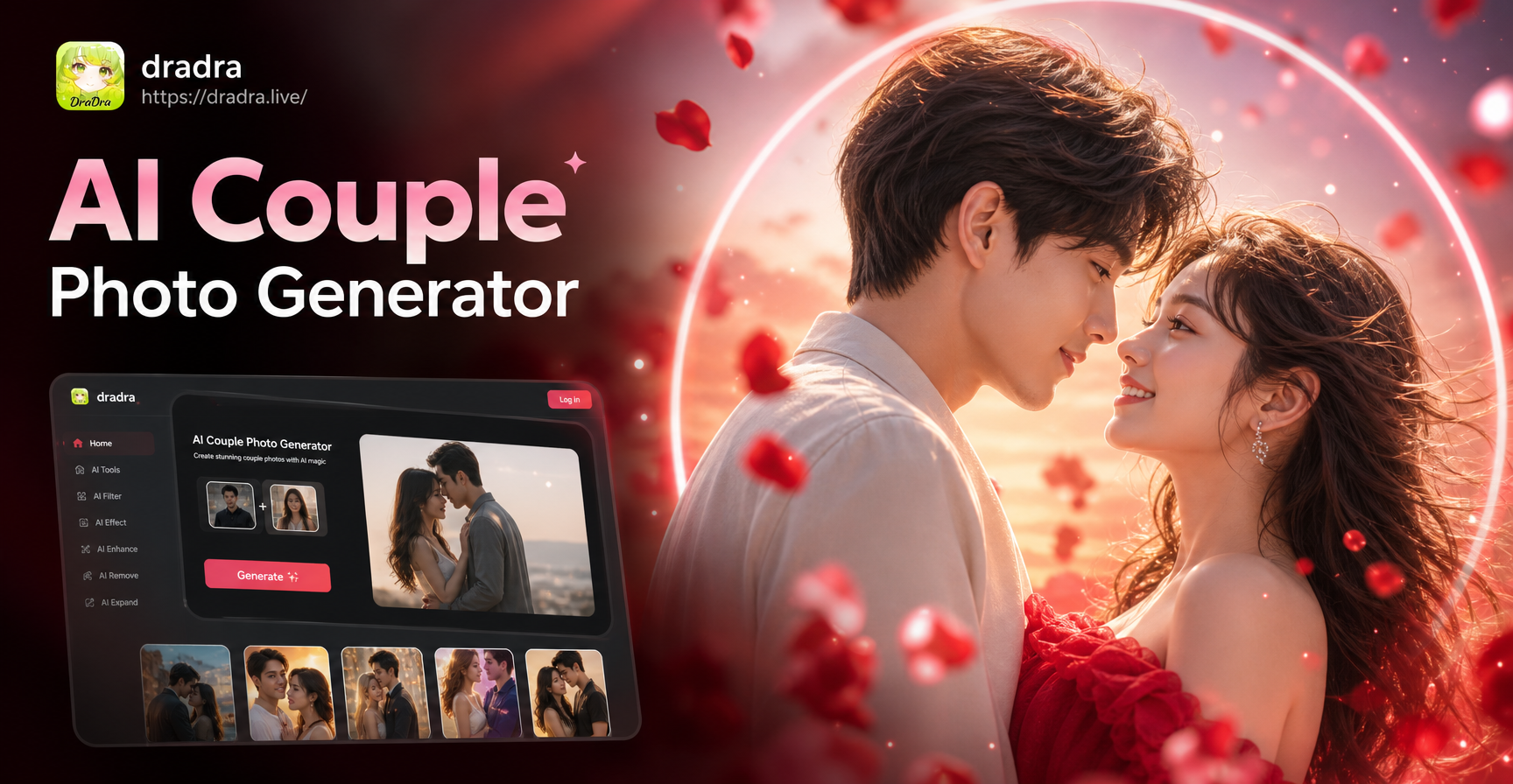 AI generated romantic couple photo at sunset