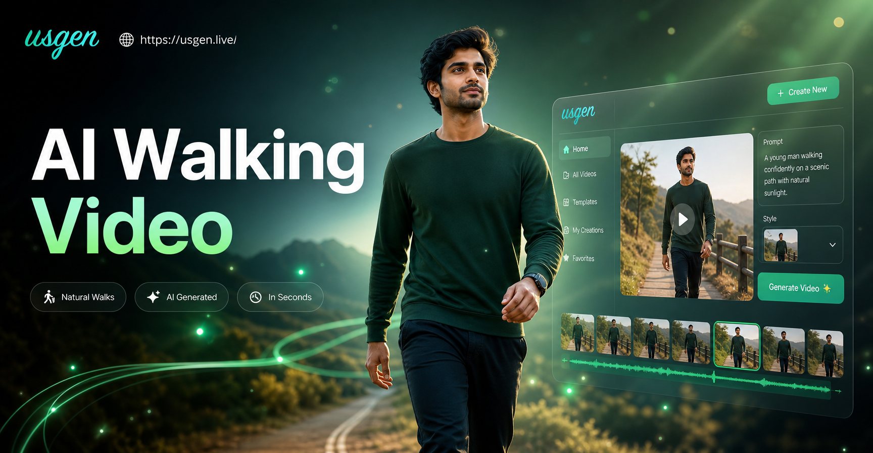 Gerador de Vídeo de Caminhada com IA - Ferramenta Criativa com IA | usgen