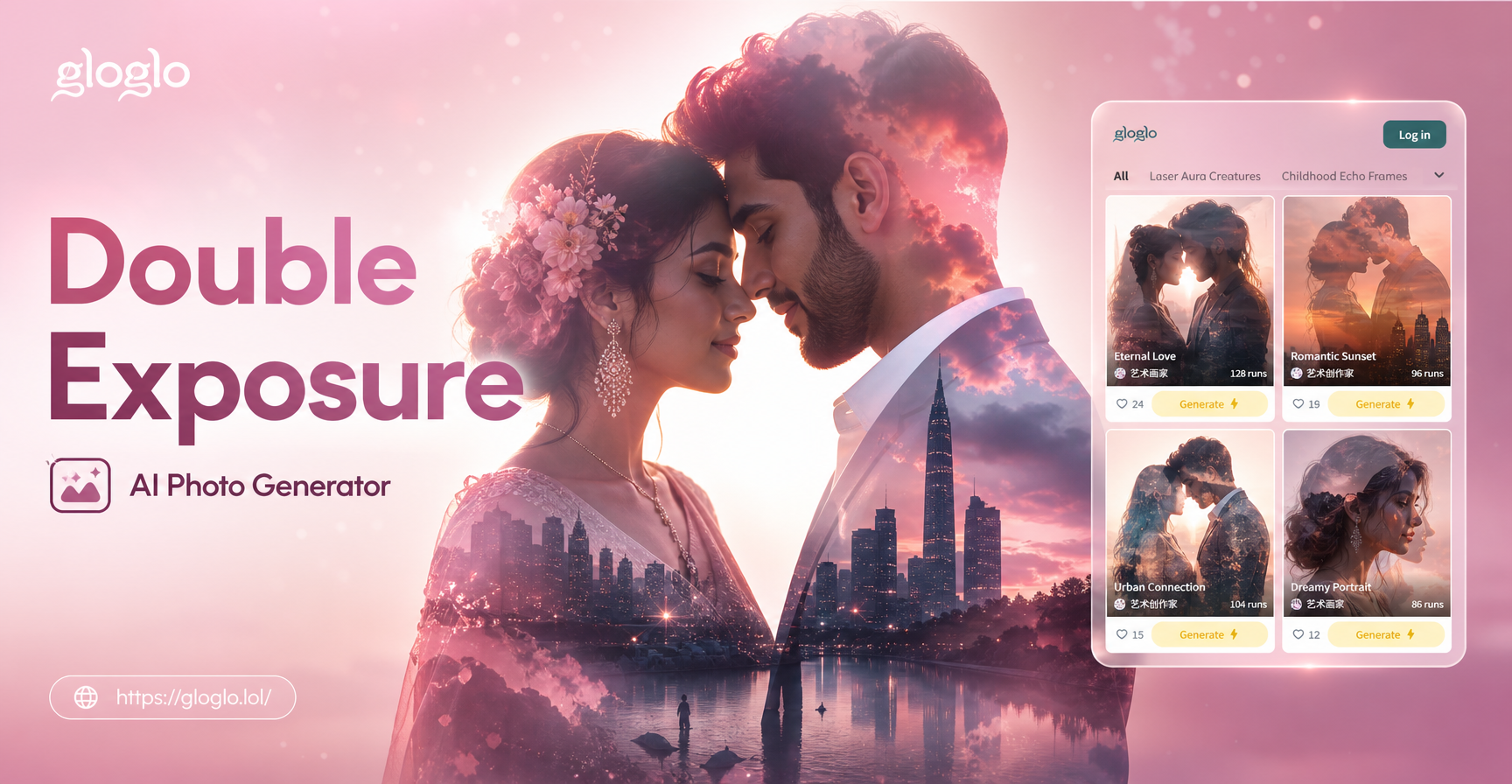 AI generated couple double exposure photo example