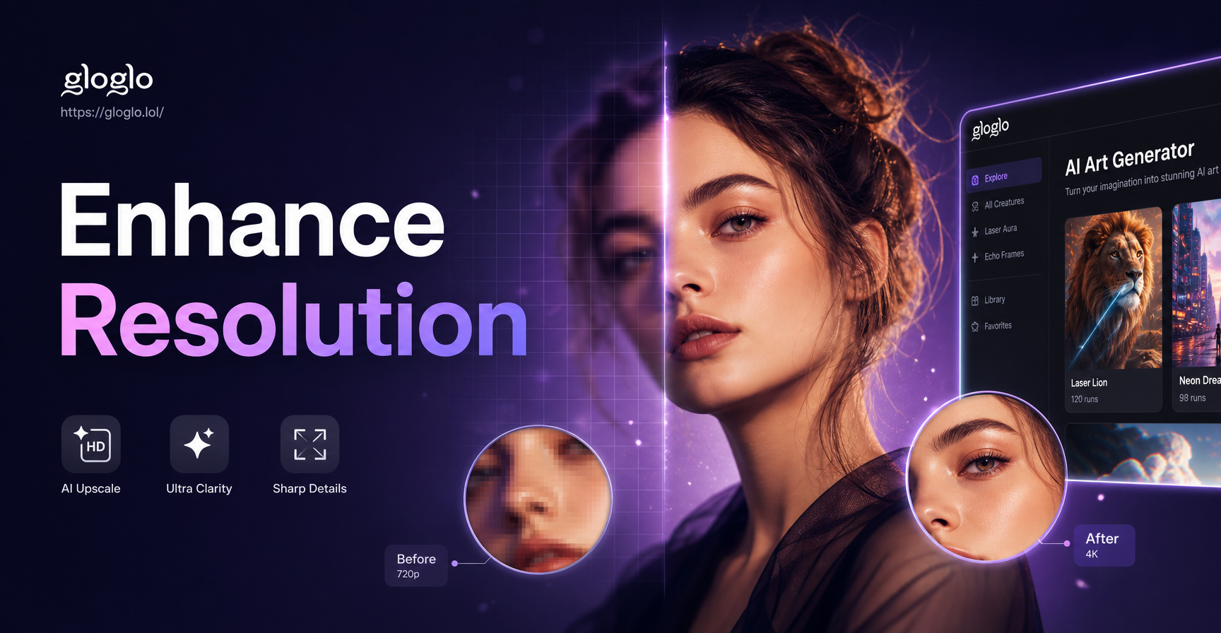 AI photo resolution enhancement before and after comparison