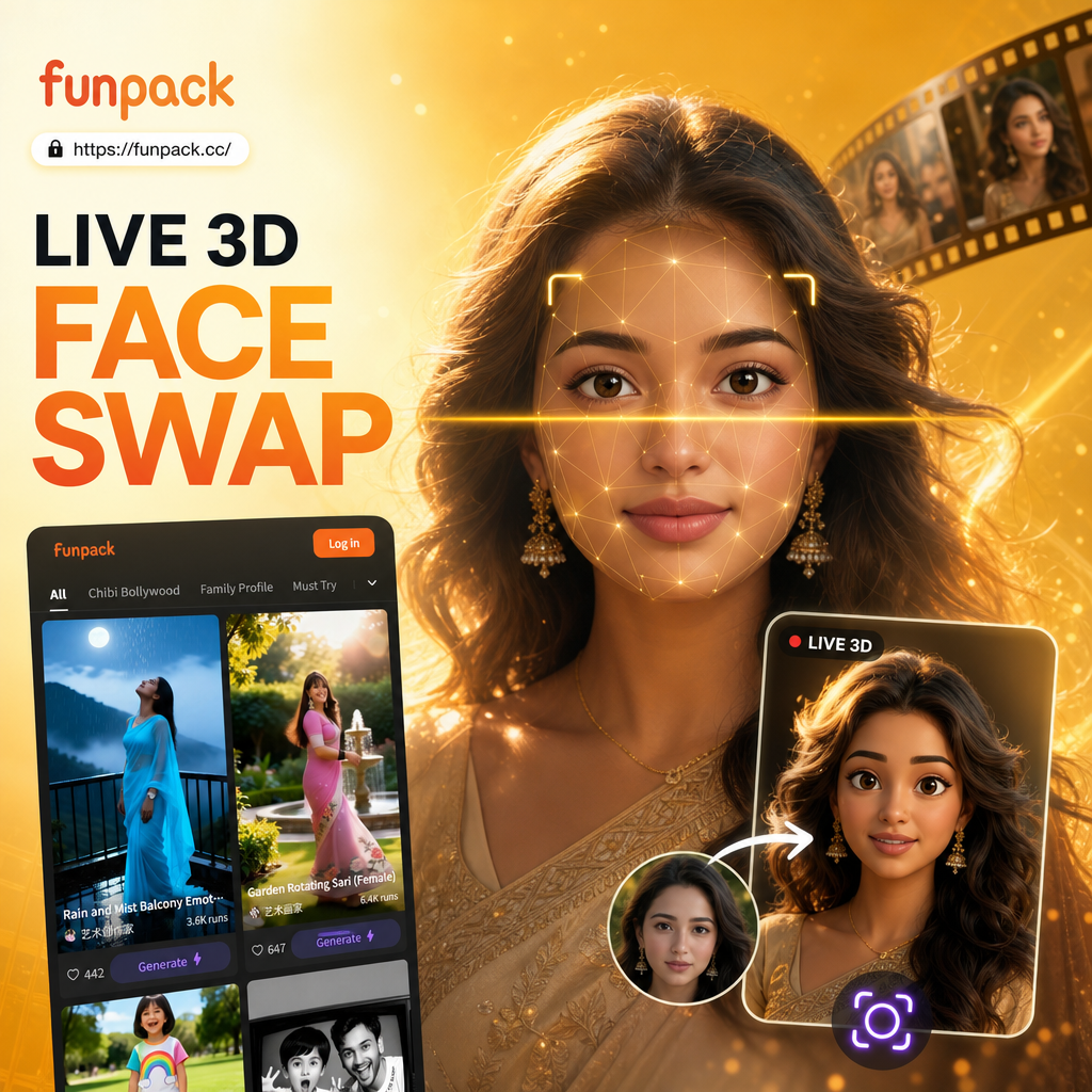 Live 3D face swap example from movie scene