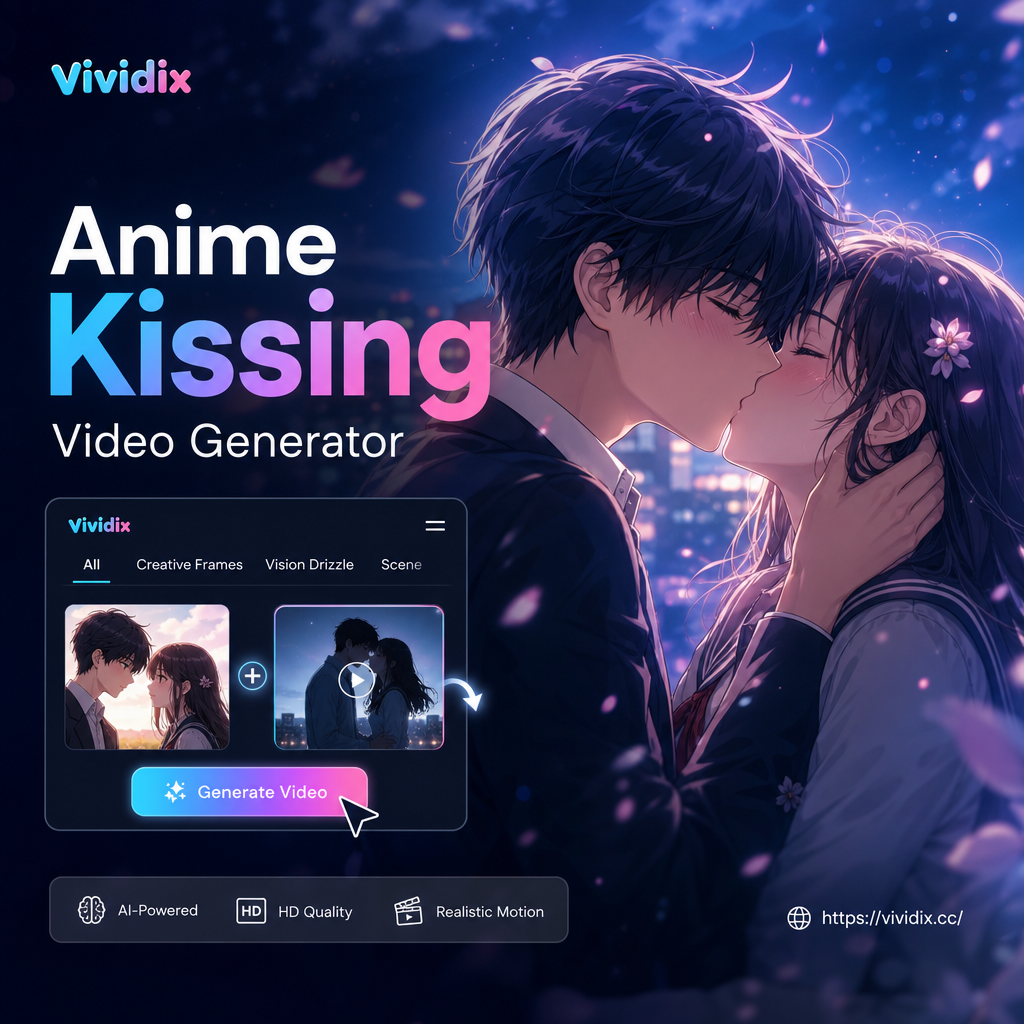 Anime kissing video example, romantic scene