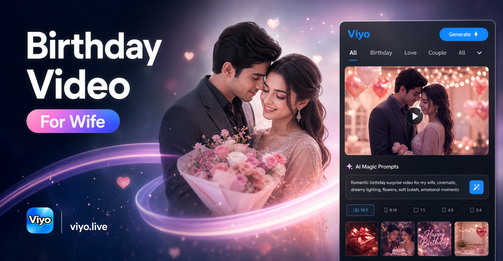 AI generated romantic birthday video for wife