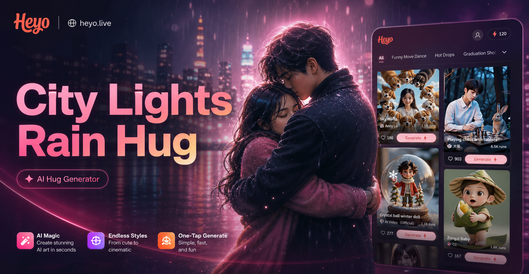 City Lights Rain Hug Effects: Viral Love & Mood Filters