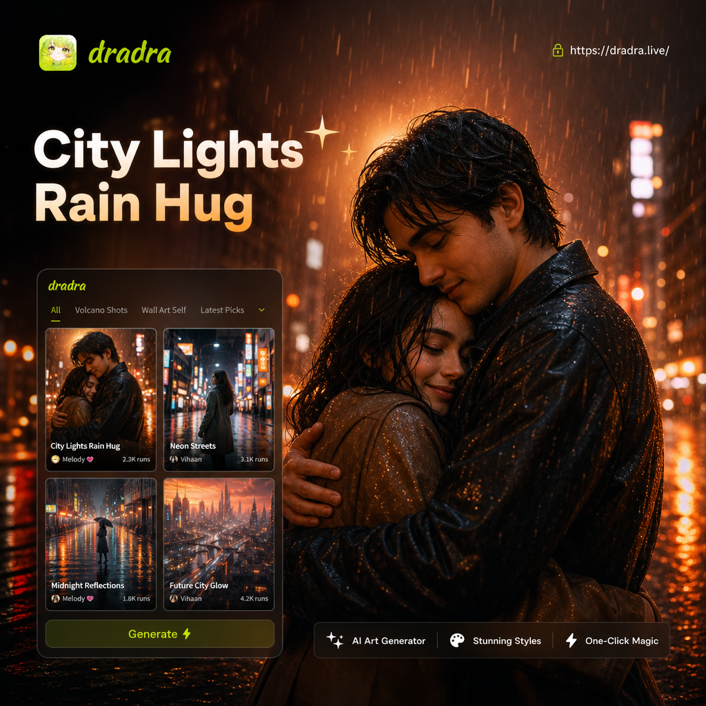 AI generated city lights rain hug art