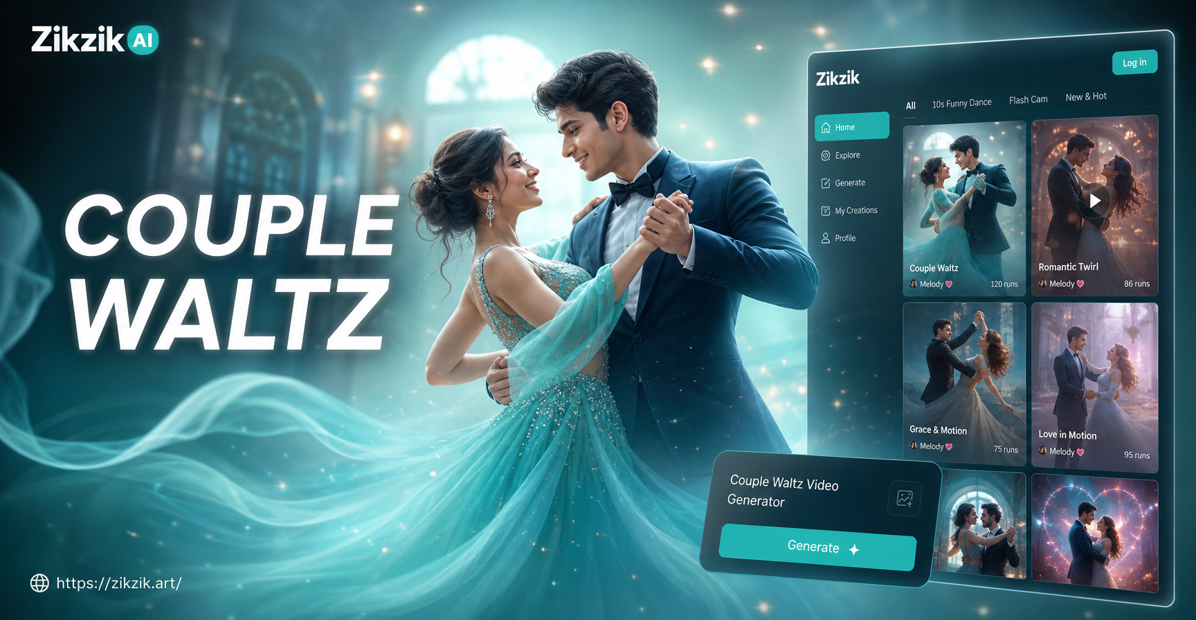 AI generated couple waltzing in a ballroom