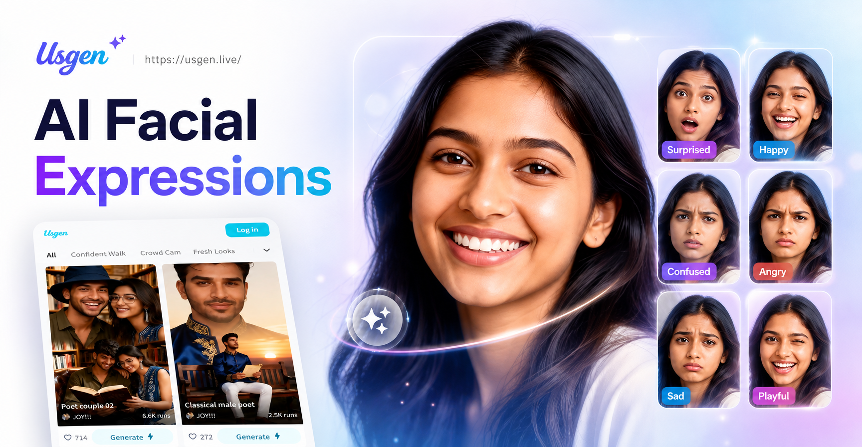 Transformação de expressão facial com IA de neutro para sorridente