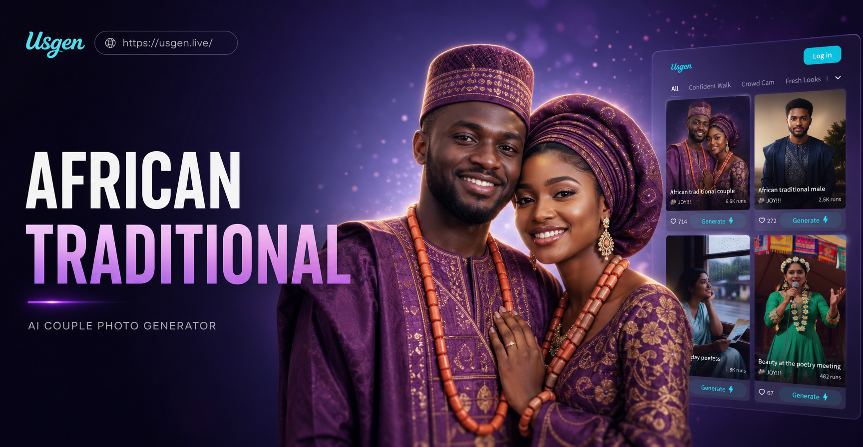 AI generated African traditional couple portrait with Kente cloth and beadwork