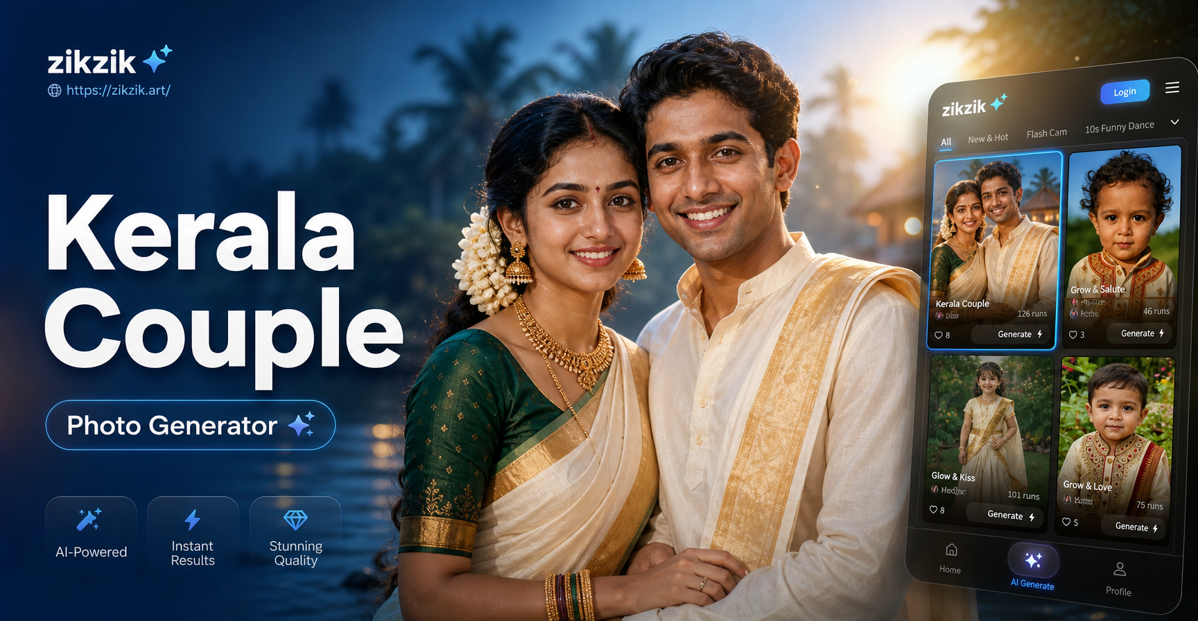Kerala Traditional Couple Photo Generator | AI Poses & Outfits