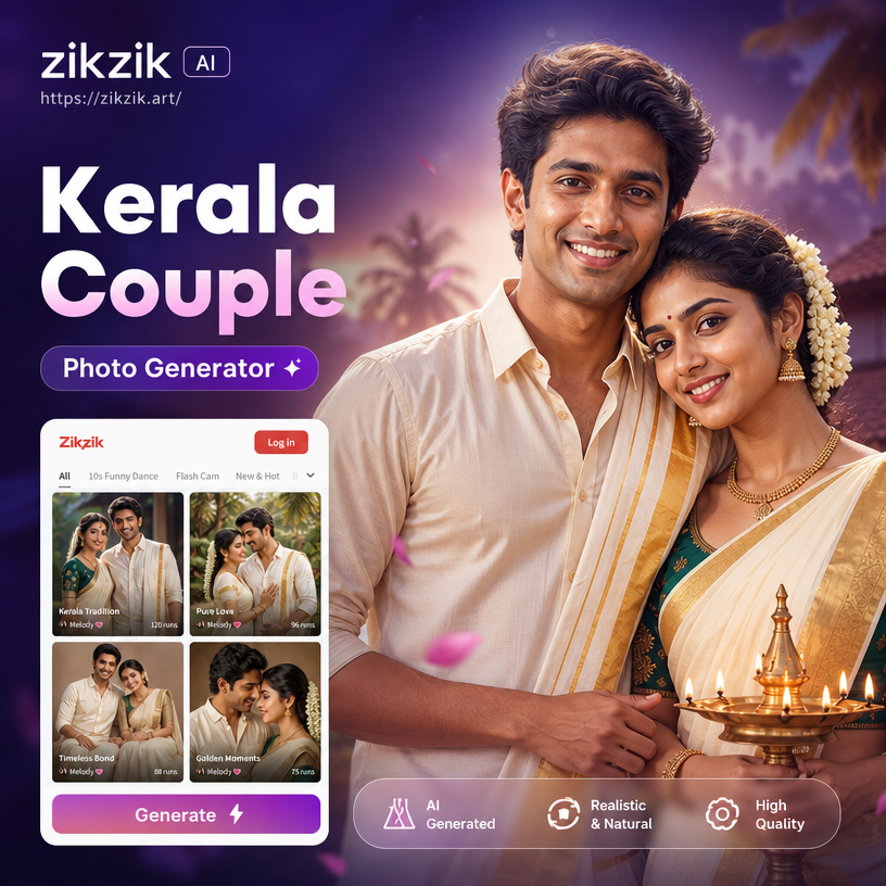 Kerala couple in traditional gold bordered white saree and mundu pose