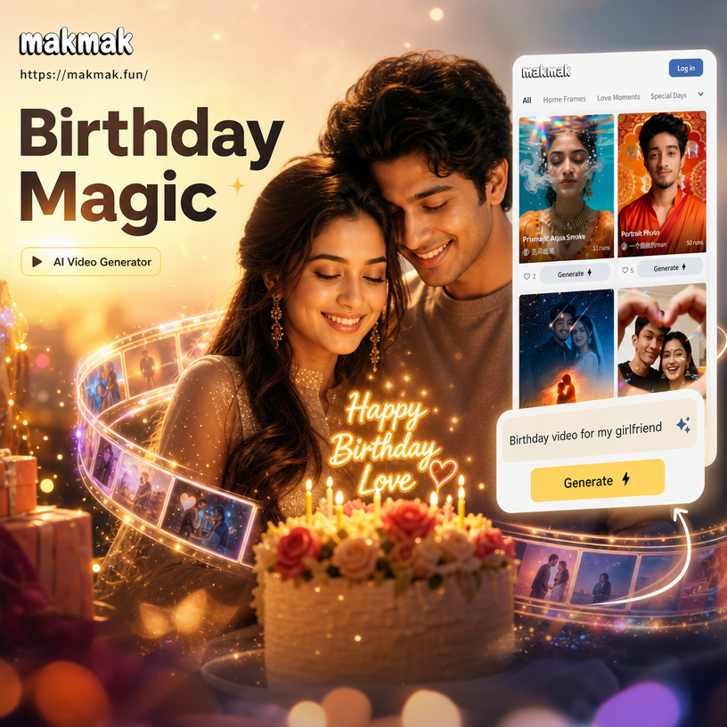 AI generated romantic birthday video for girlfriend with roses and sparkles