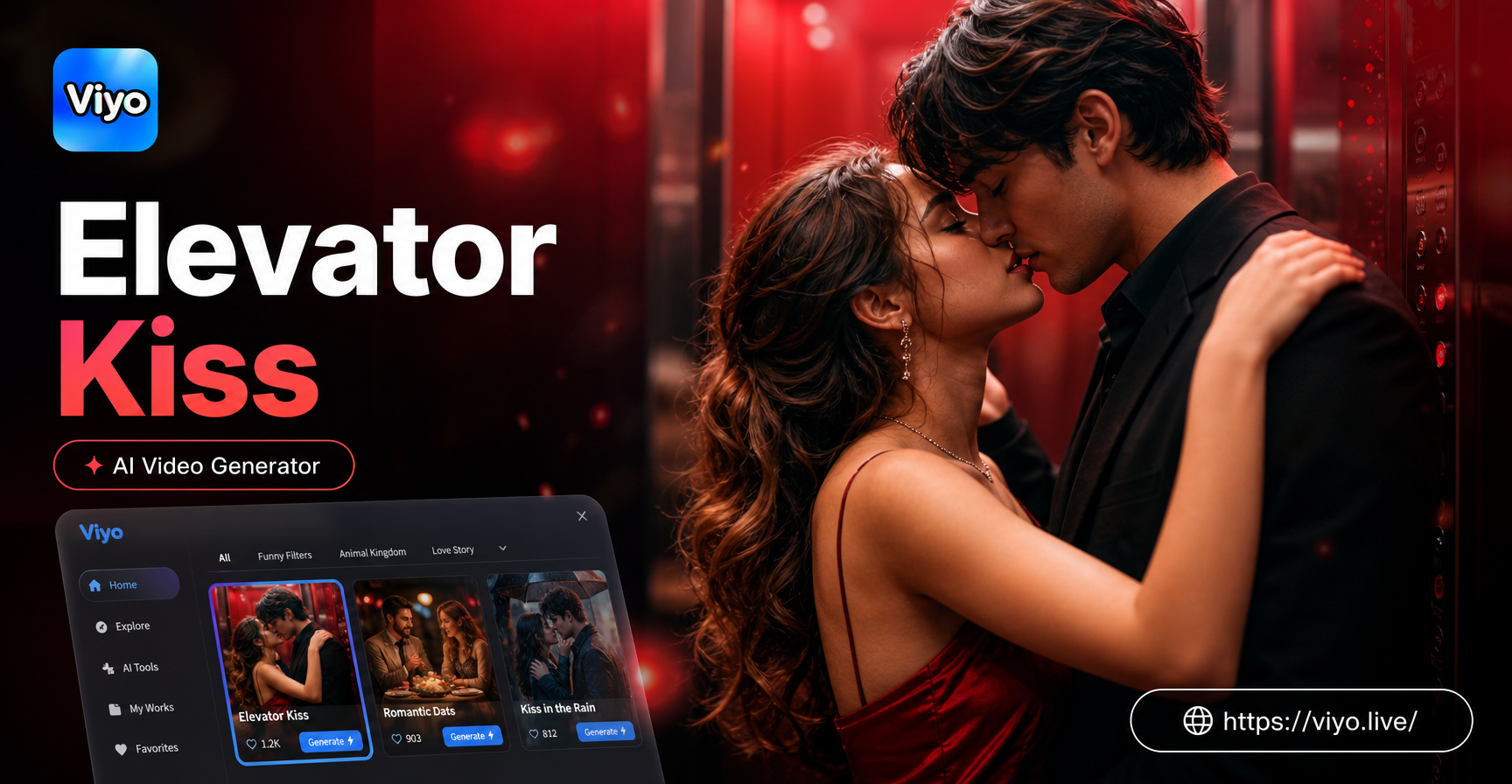 AI generated hotel elevator kiss video scene