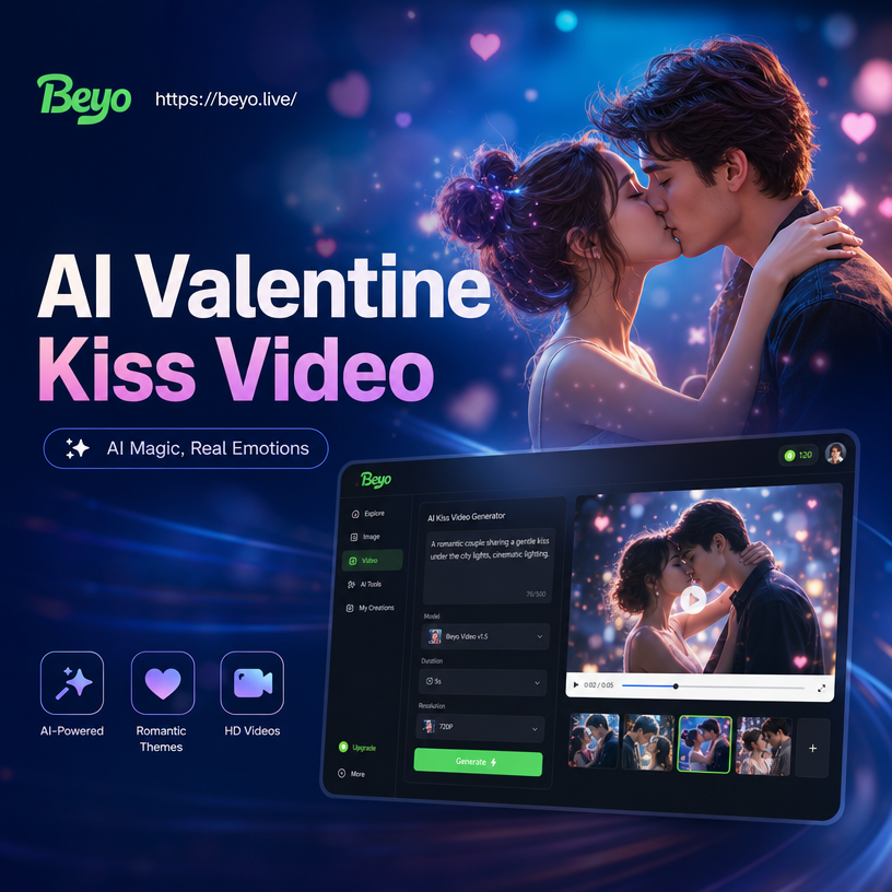 Resultado de video romántico de beso de San Valentín con IA
