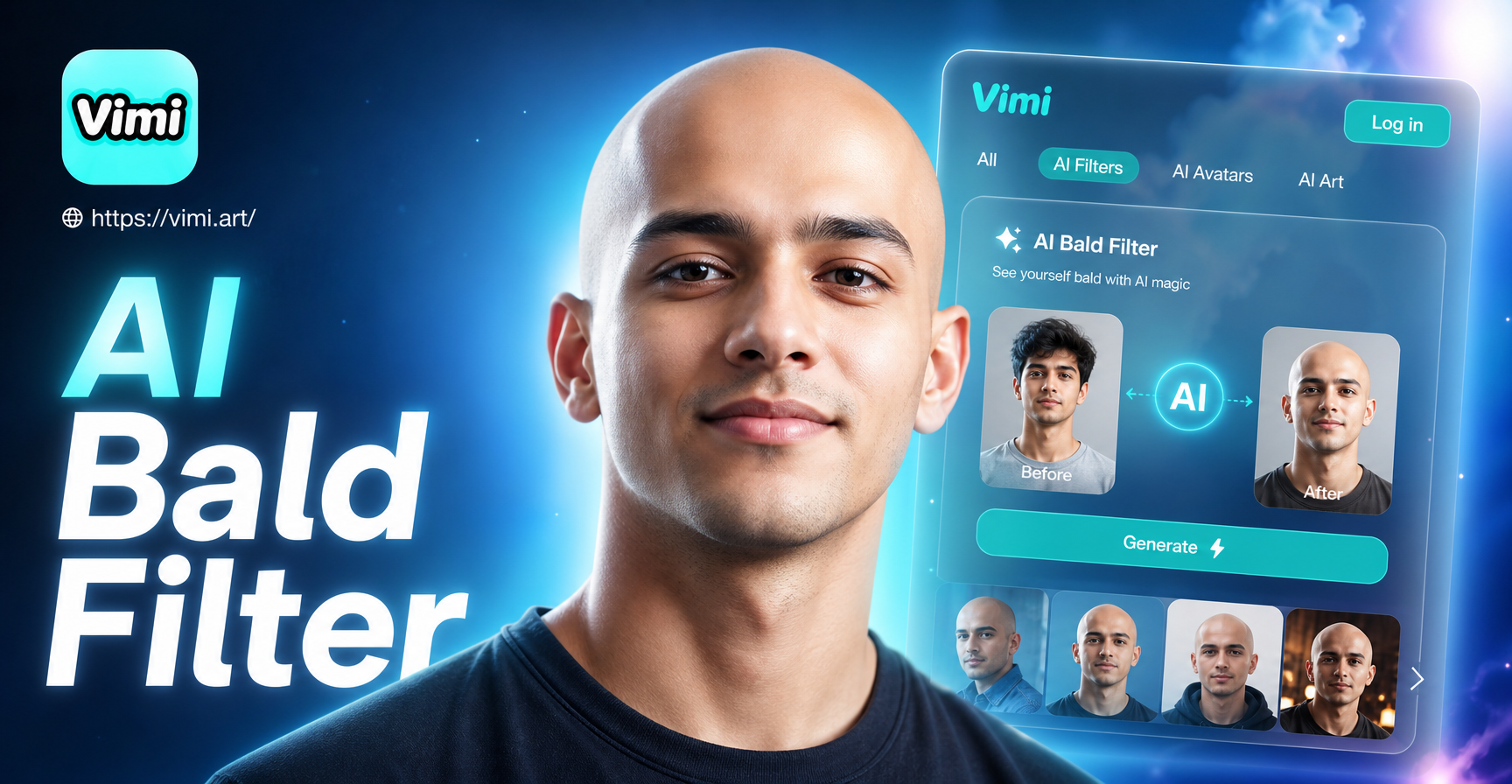 AI bald filter transformation showing before and after results