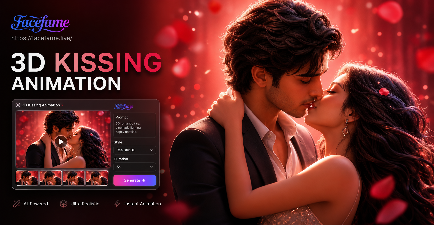 3D kissing animation example from photo